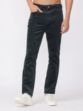 Men Dark Teal Regular Fit Corduroy Trousers