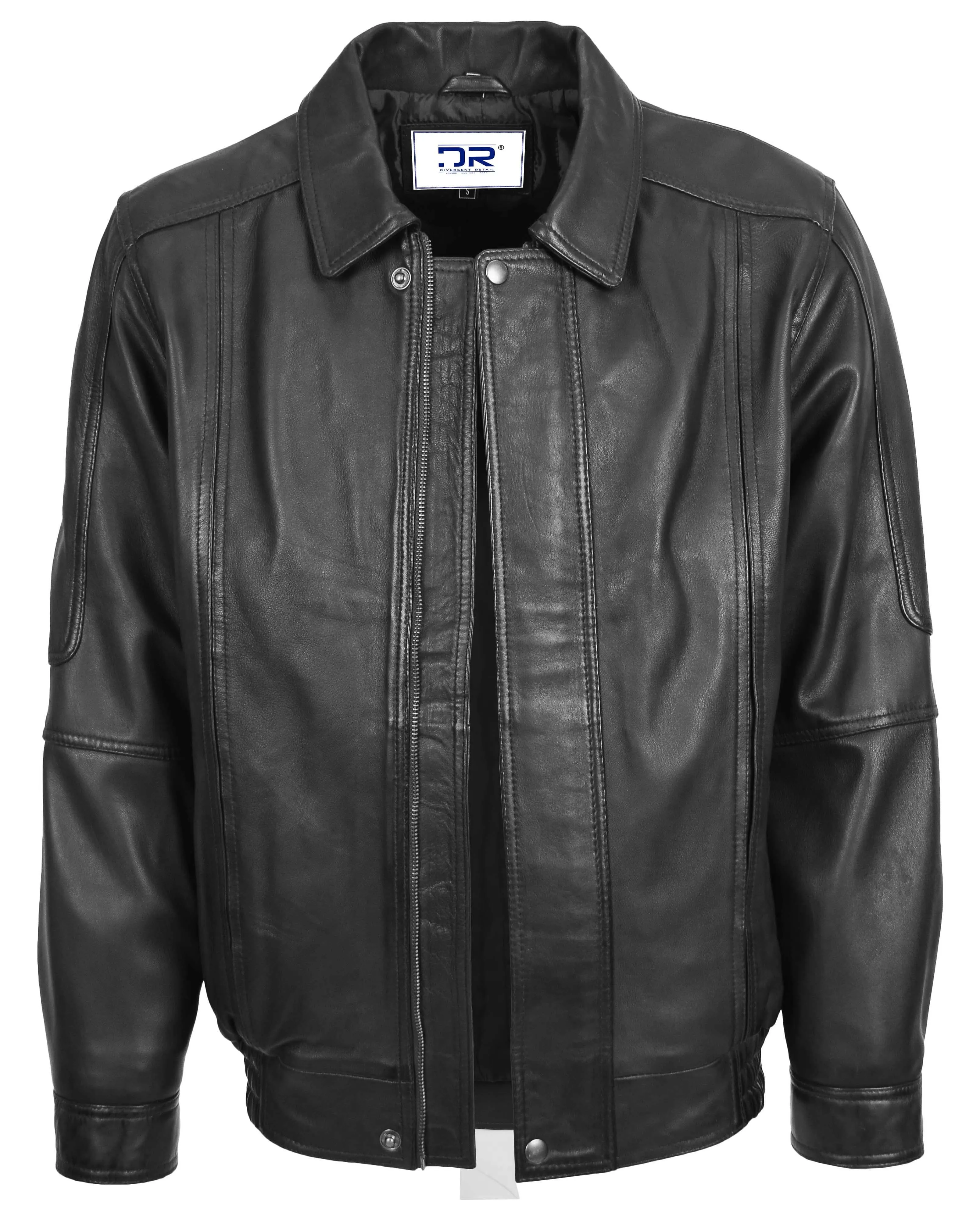 Men's Real Leather Bomber Jacket Classic Blouson Black Torger