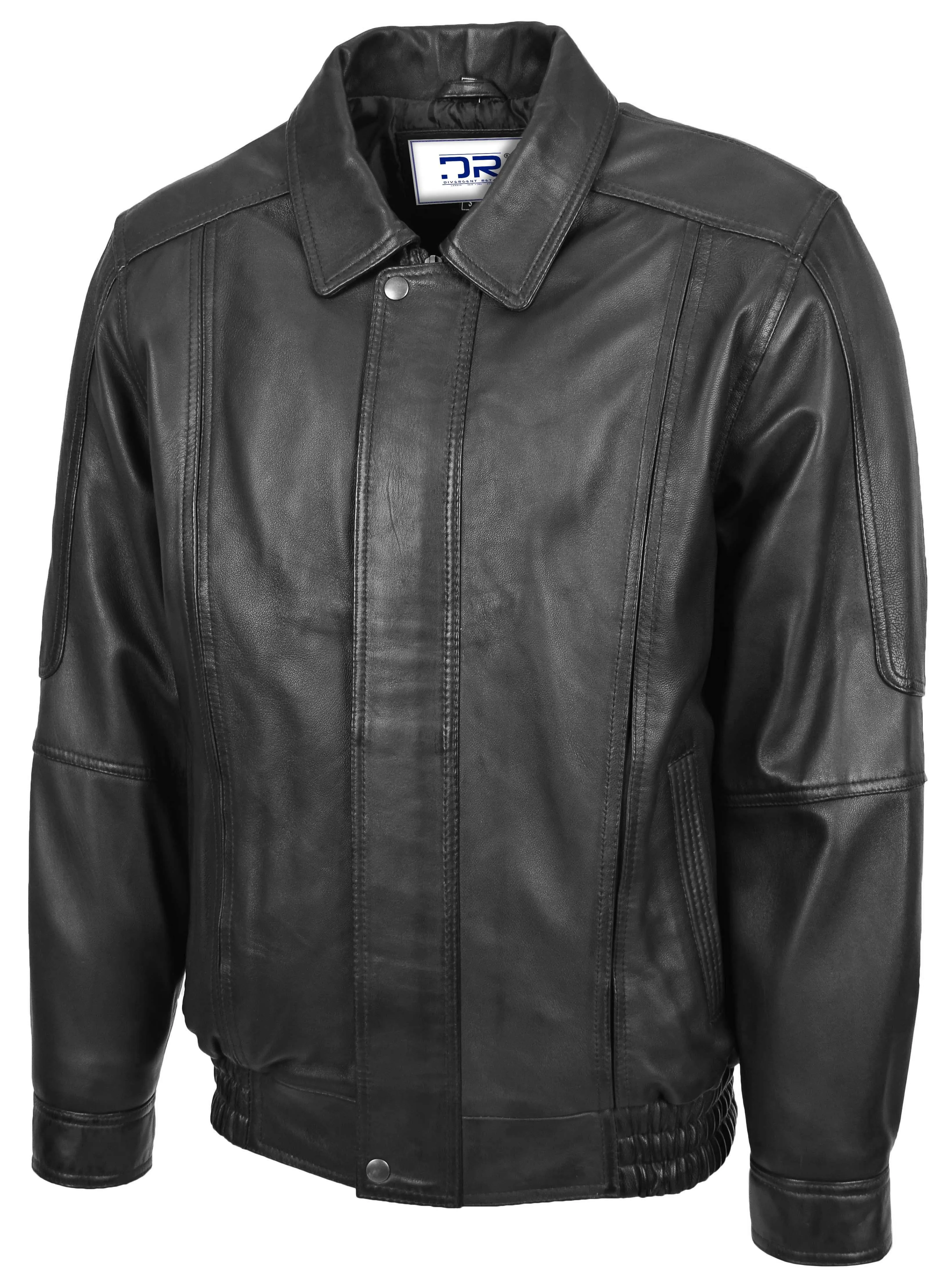 Men's Real Leather Bomber Jacket Classic Blouson Black Torger