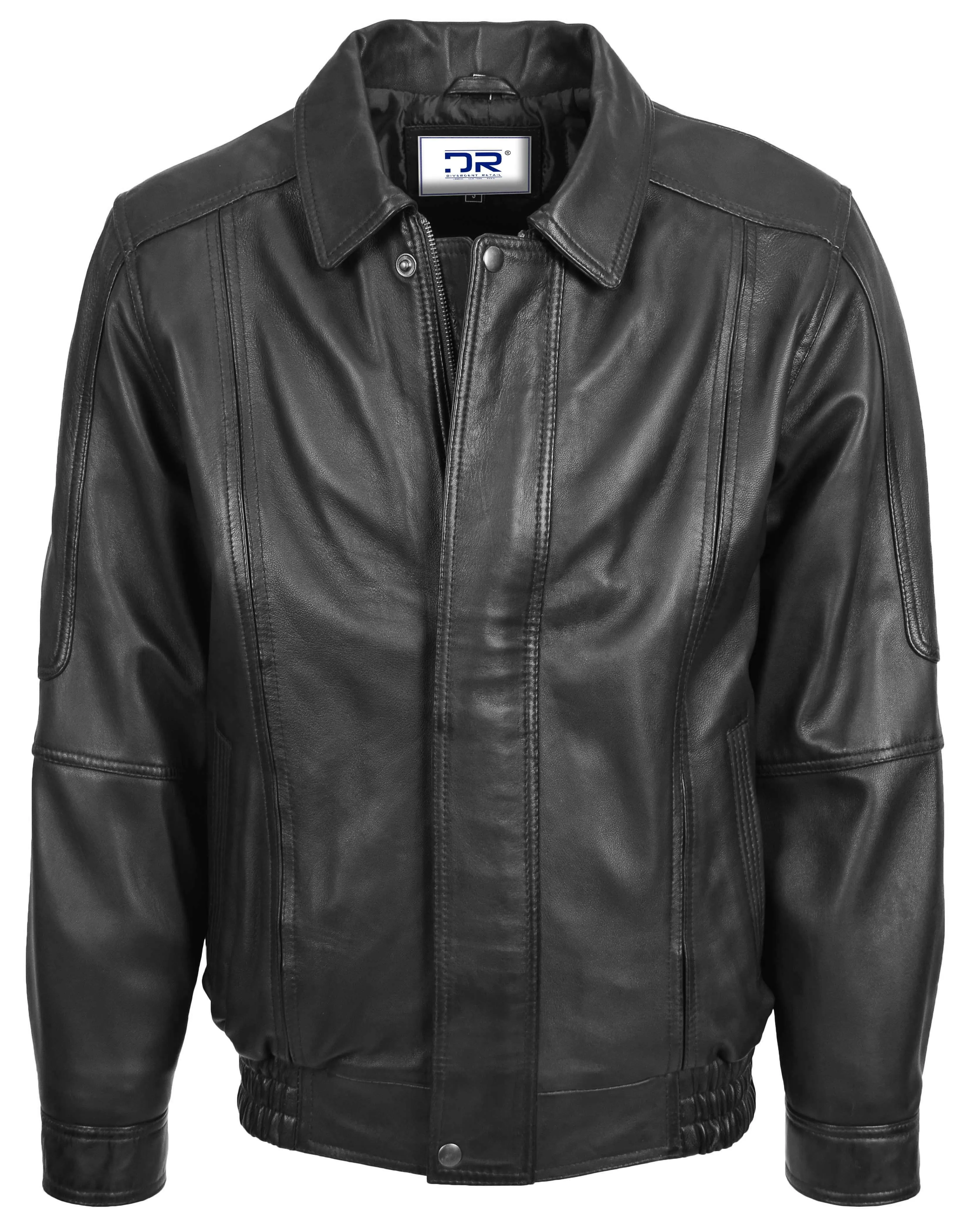 Men's Real Leather Bomber Jacket Classic Blouson Black Torger