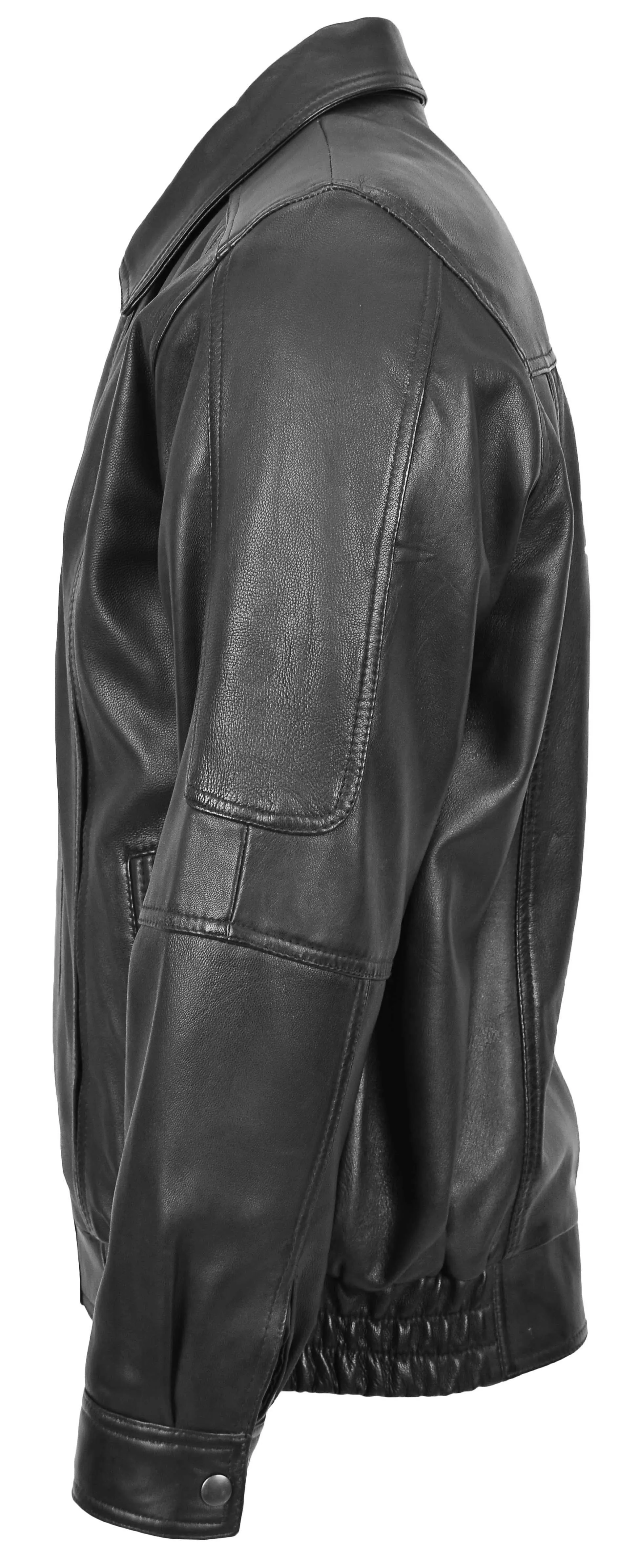 Men's Real Leather Bomber Jacket Classic Blouson Black Torger