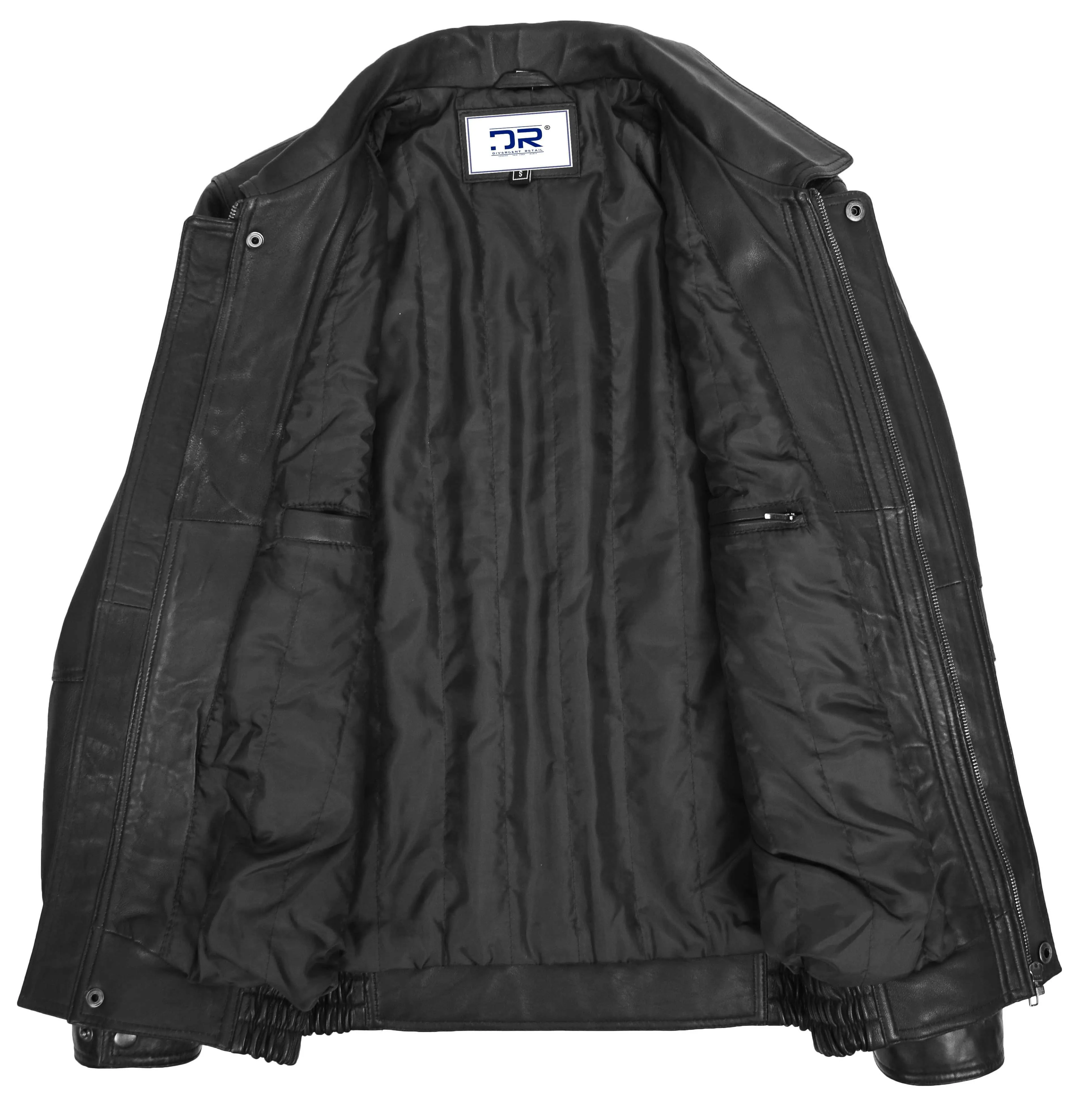 Men's Real Leather Bomber Jacket Classic Blouson Black Torger