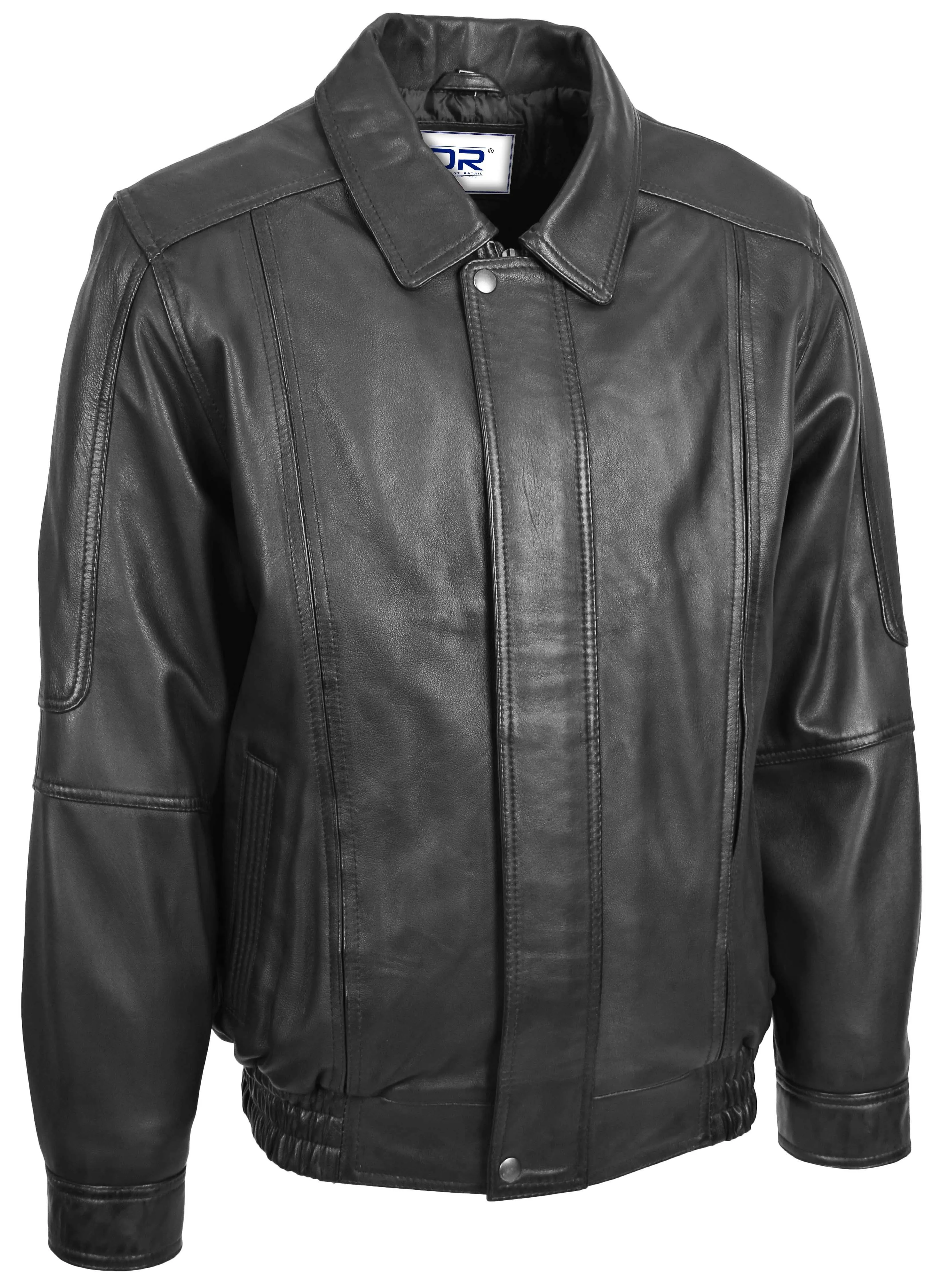 Men's Real Leather Bomber Jacket Classic Blouson Black Torger