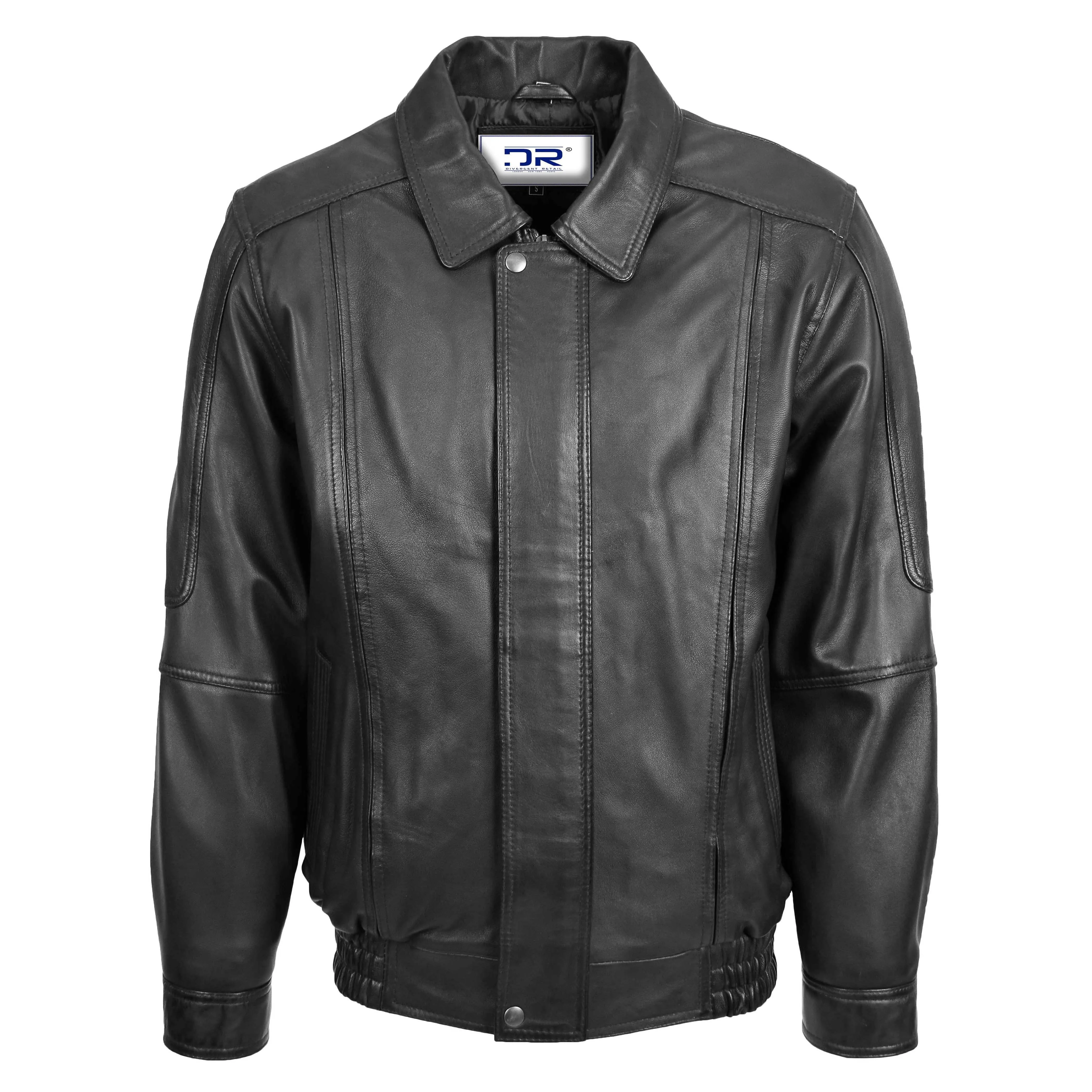 Men's Real Leather Bomber Jacket Classic Blouson Black Torger