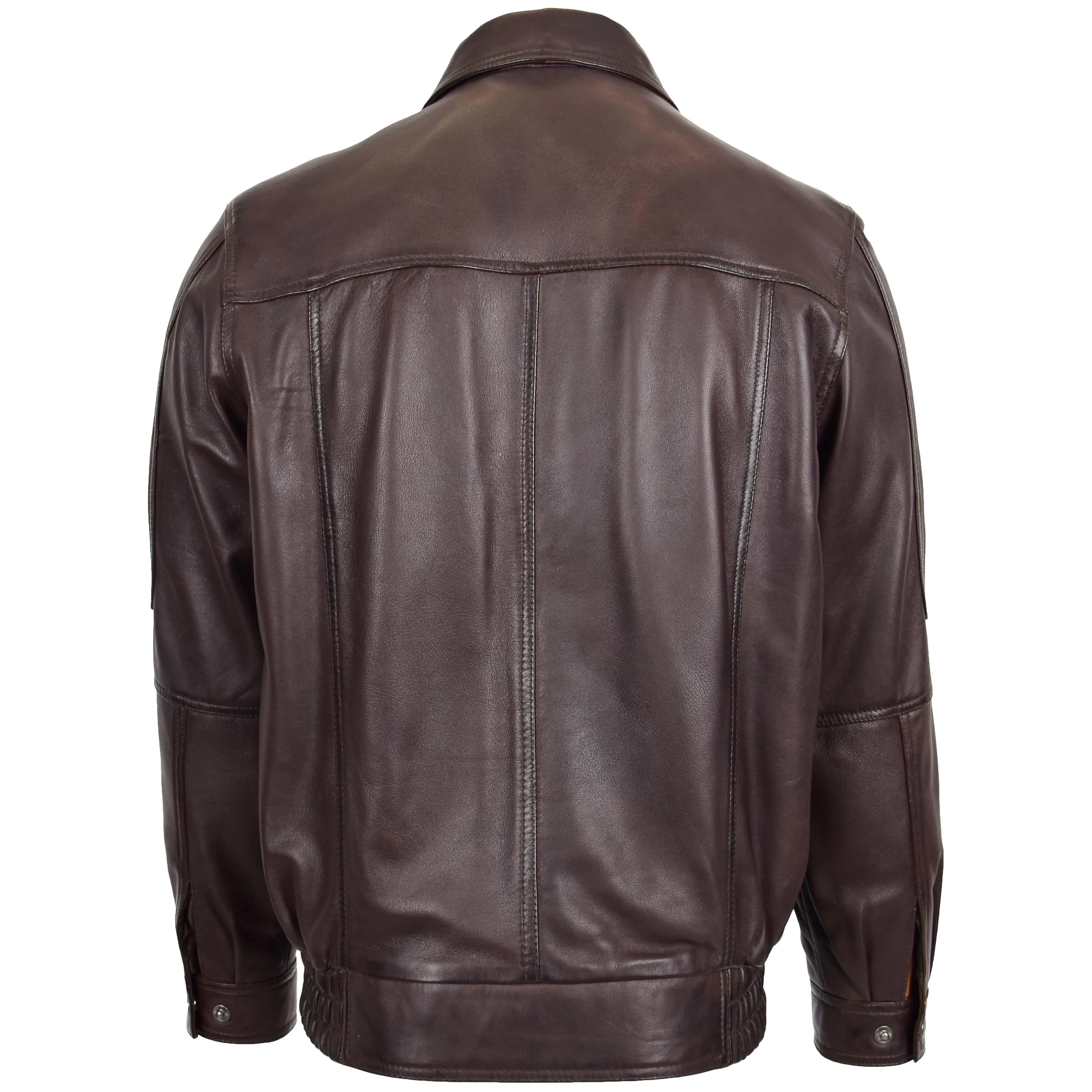 Men's Real Leather Bomber Jacket Classic Blouson Brown Torger