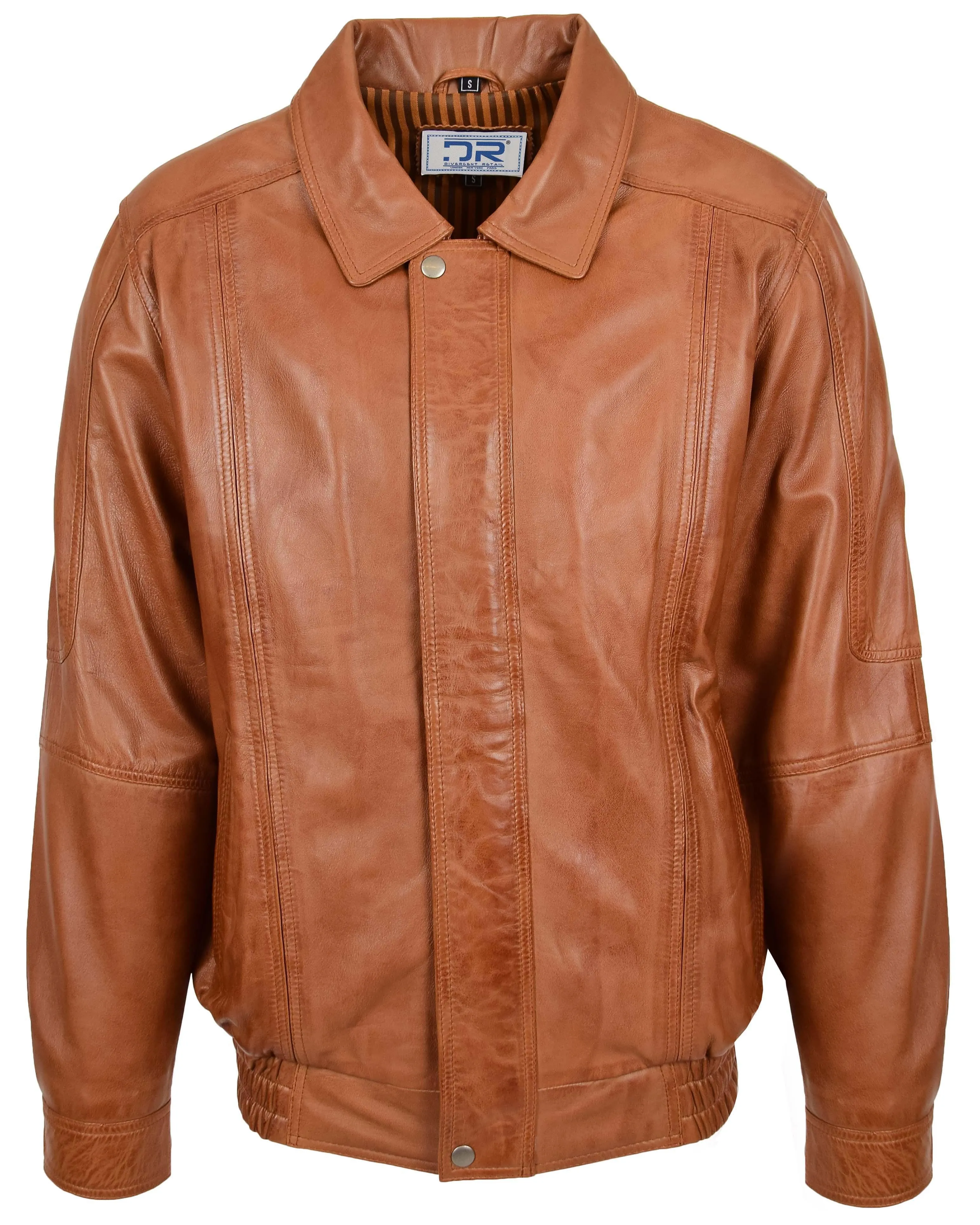 Men's Real Leather Bomber Jacket Classic Blouson Tan Torger