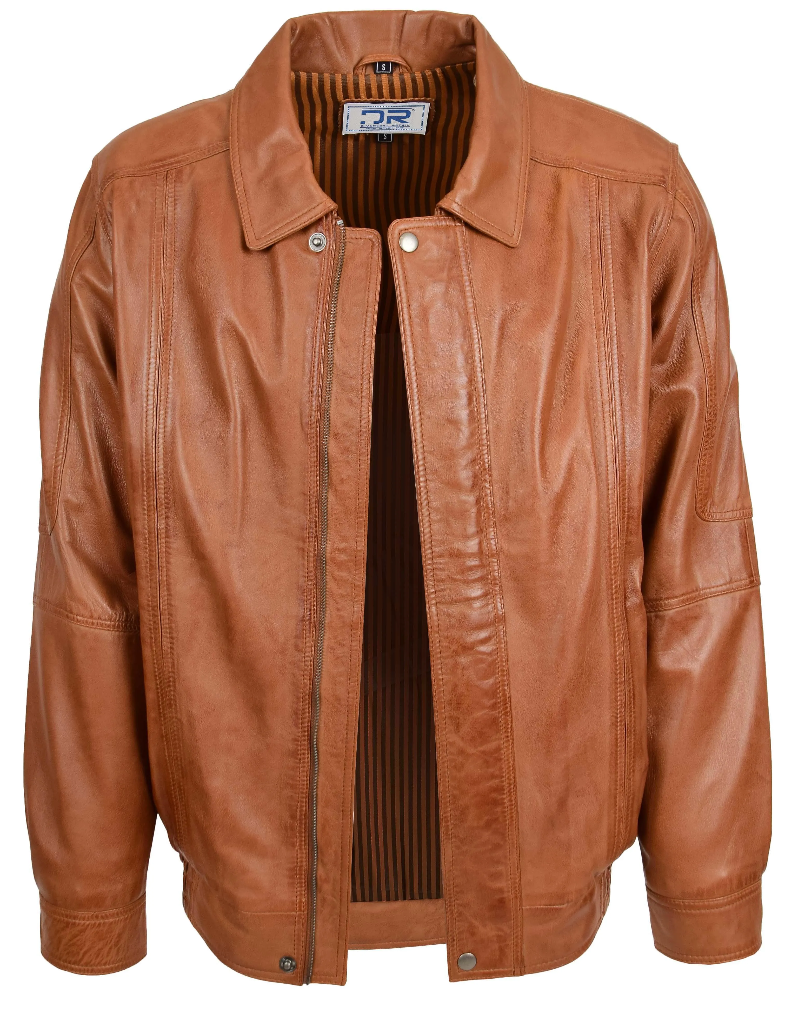 Men's Real Leather Bomber Jacket Classic Blouson Tan Torger