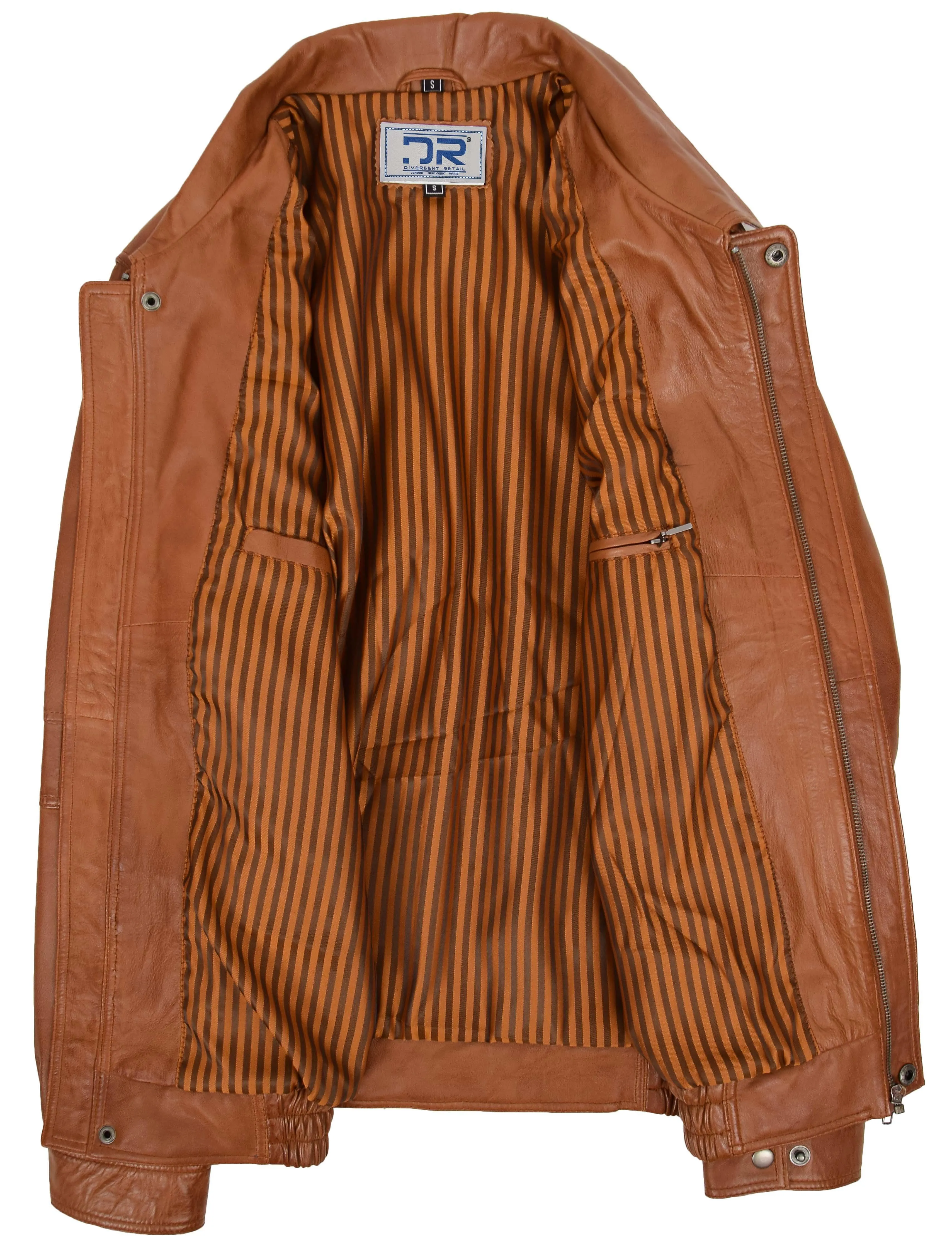 Men's Real Leather Bomber Jacket Classic Blouson Tan Torger