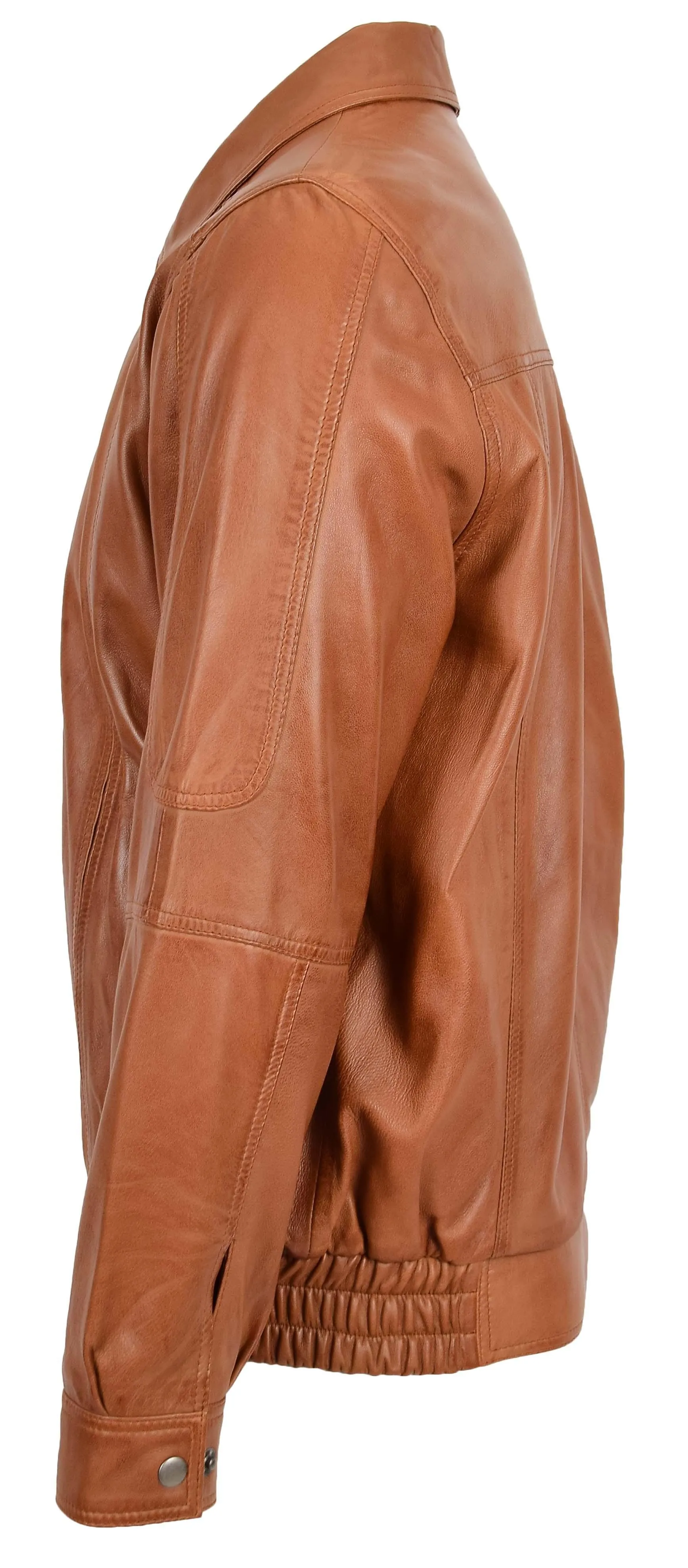Men's Real Leather Bomber Jacket Classic Blouson Tan Torger