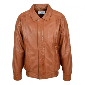 Men's Real Leather Bomber Jacket Classic Blouson Tan Torger