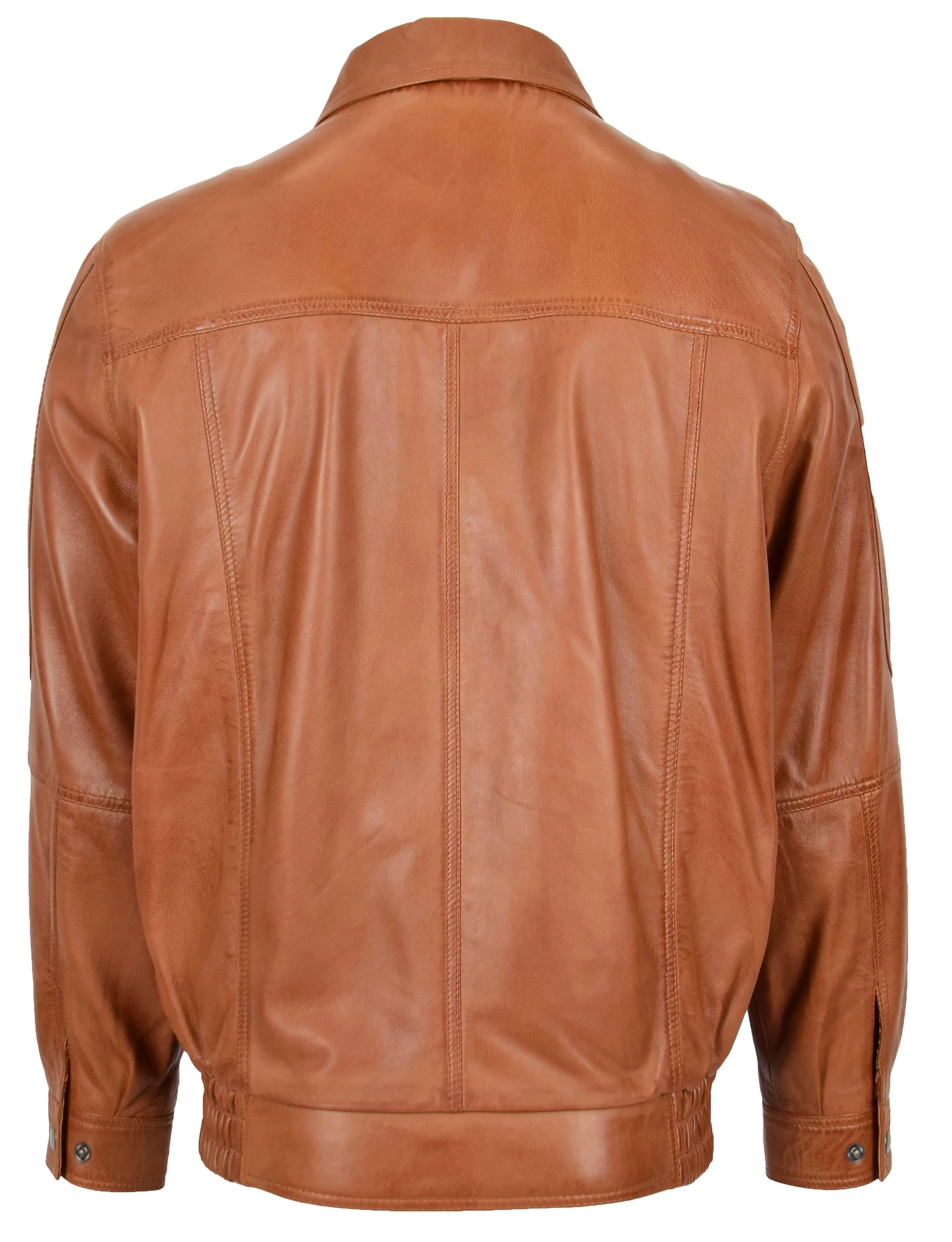 Men's Real Leather Bomber Jacket Classic Blouson Tan Torger