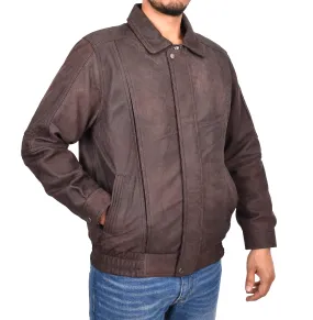 Men's Real Nubuck Leather Bomber Jacket Classic Blouson Brown Torger