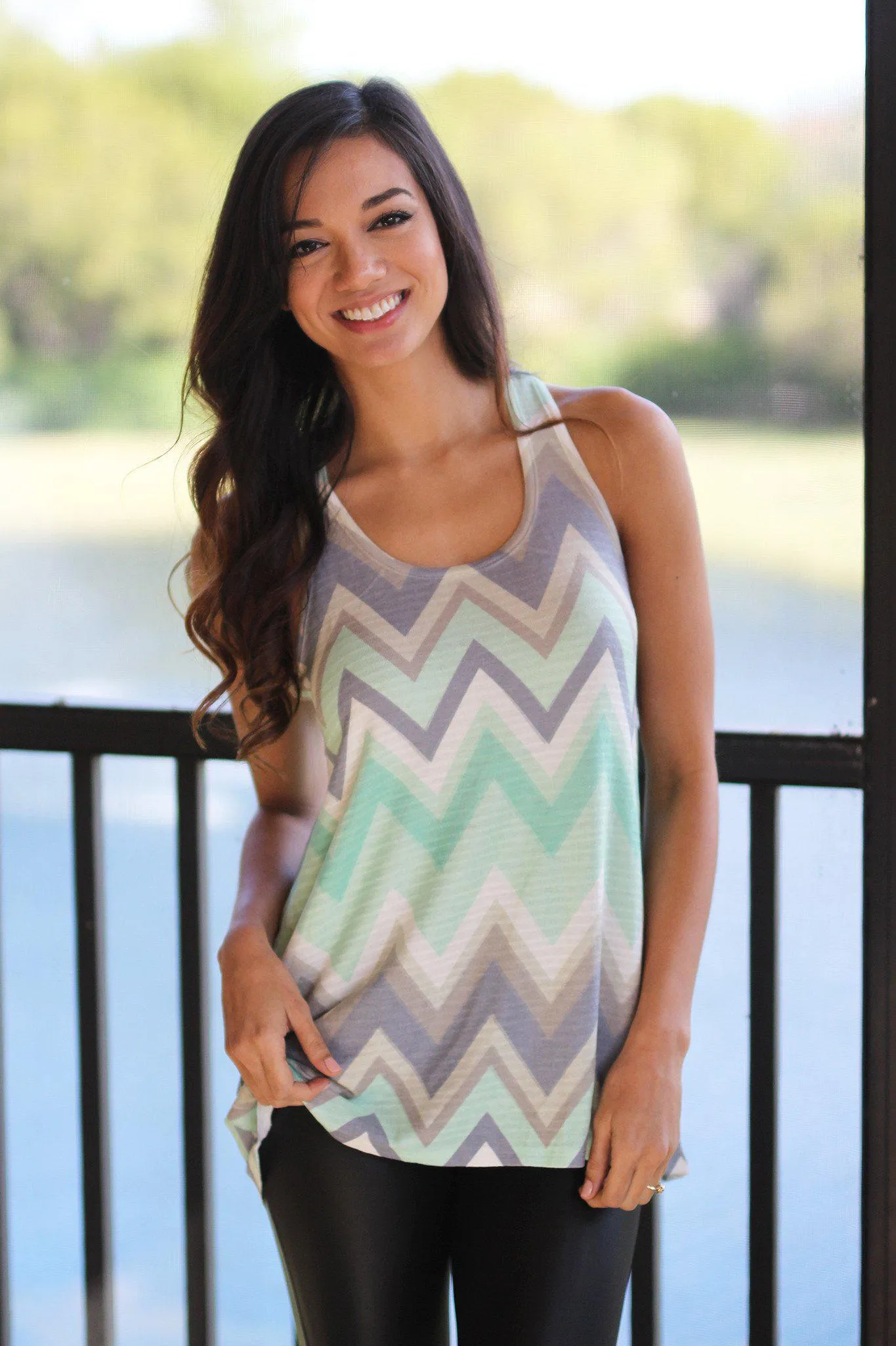 Mint Chevron Racerback Tank Top