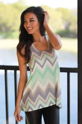 Mint Chevron Racerback Tank Top