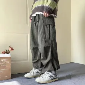 Wiaofellas  -  Vintage Corduroy Work Pants Men's Trend Casual Oversize Large Pockets Trousers Japan Cityboy Straight Wide Leg Pants